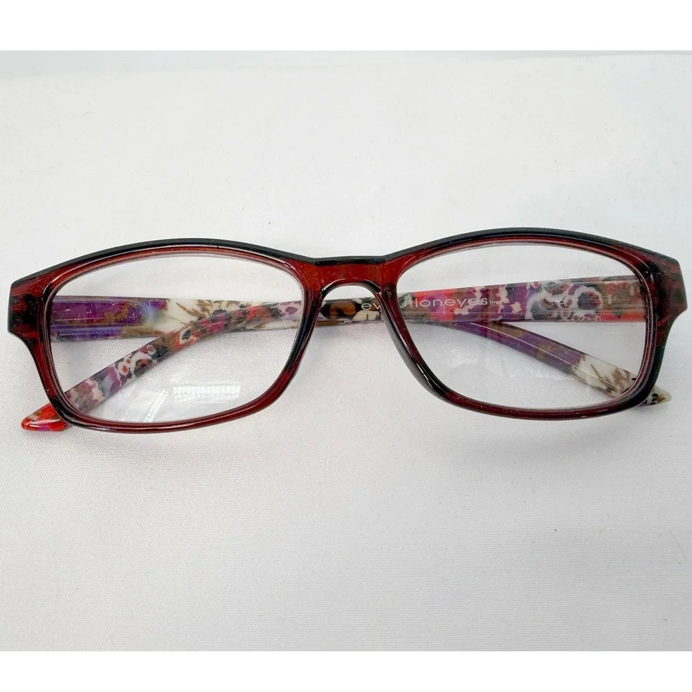 Evolutioneyes Reading Glasses +2.00 Burgundy Floral Rectangular Work Chic 104-58